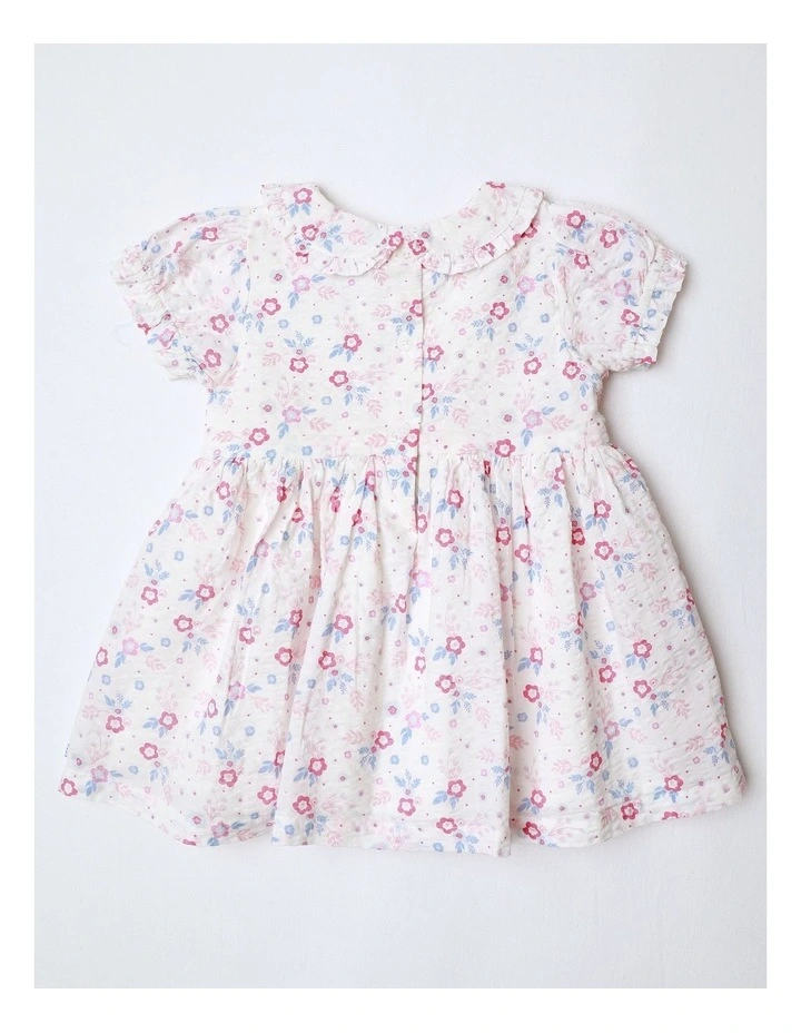 Floral Textured Dress With Hat in White image 3