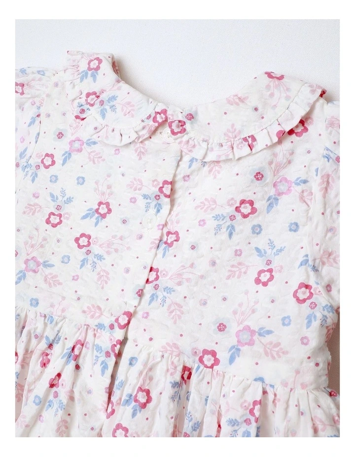Floral Textured Dress With Hat in White image 5
