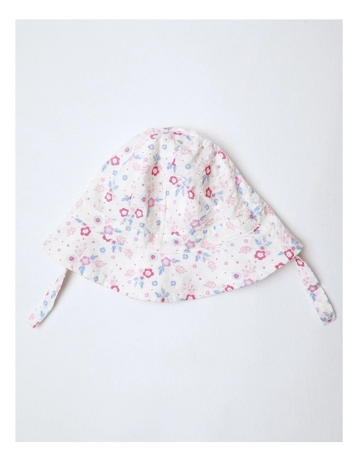 Floral Textured Dress With Hat in White image 6