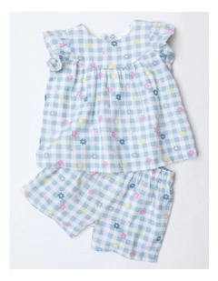 Flower Gingham Set in Light Blue