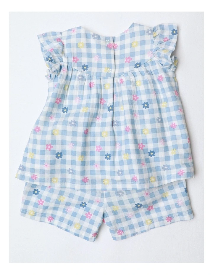Flower Gingham Set in Light Blue image 3