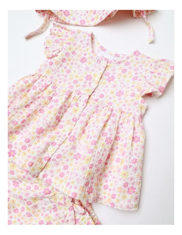 Woven Ditsy Floral Top Short & Hat Set in Assorted image 2
