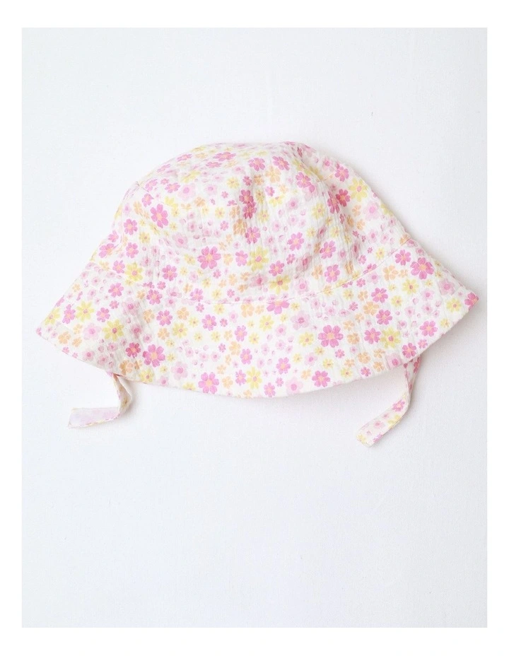 Woven Ditsy Floral Top Short & Hat Set in Assorted image 5