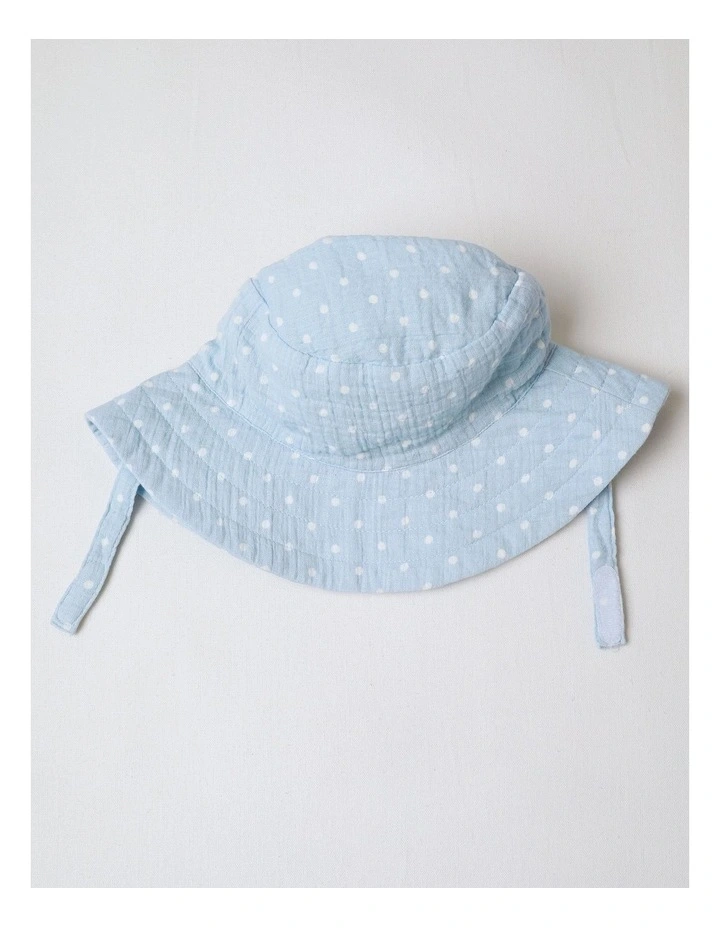 Woven Floral Polka Dot Top Short & Hat Set in Cornflower image 5