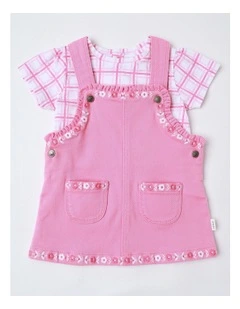 Embroidered Pinafore Set in Pink