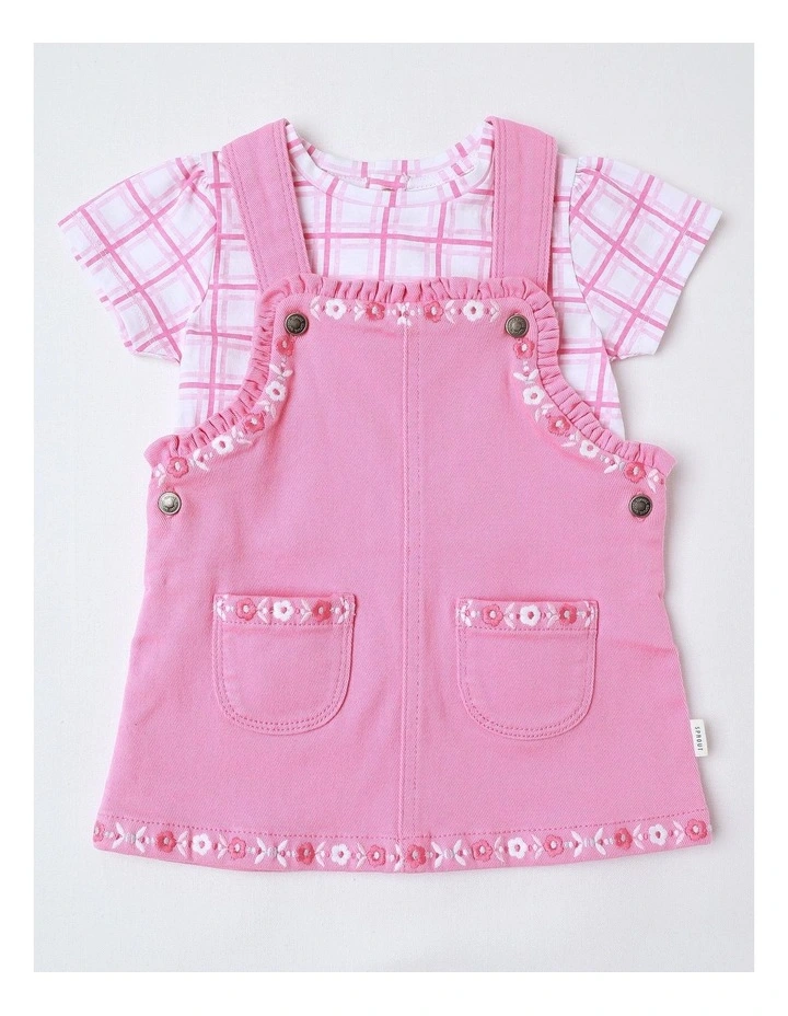 Embroidered Pinafore Set in Pink image 1