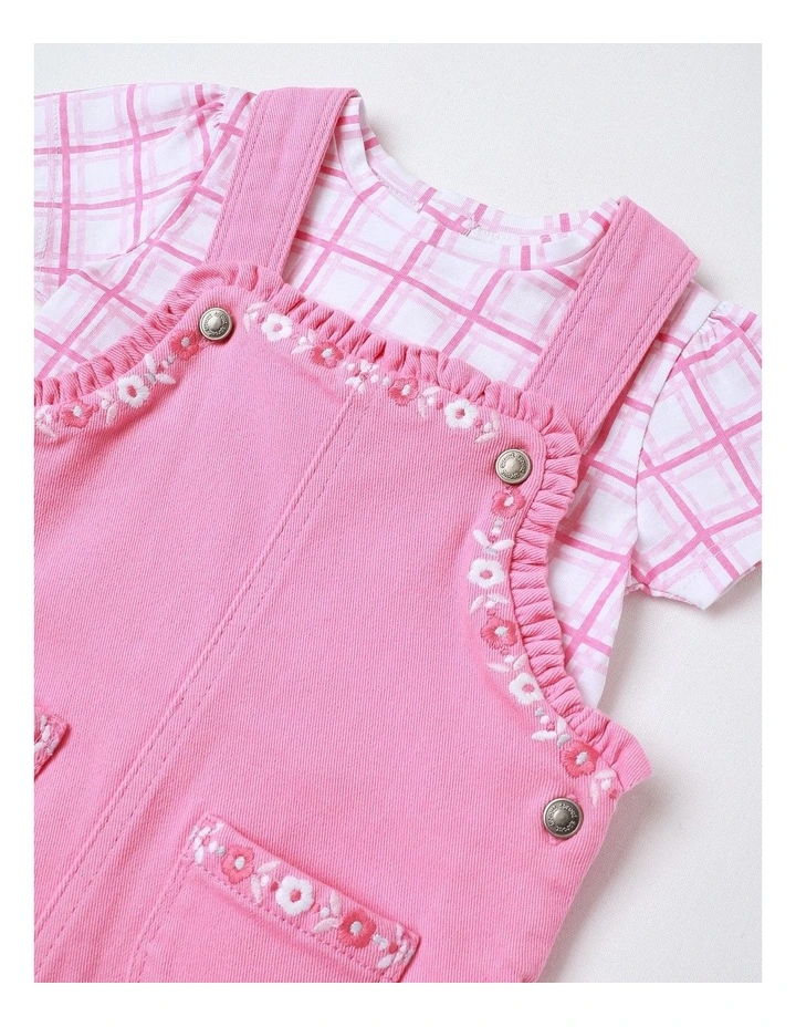 Embroidered Pinafore Set in Pink image 2