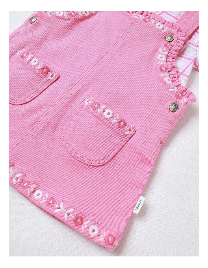 Embroidered Pinafore Set in Pink image 5