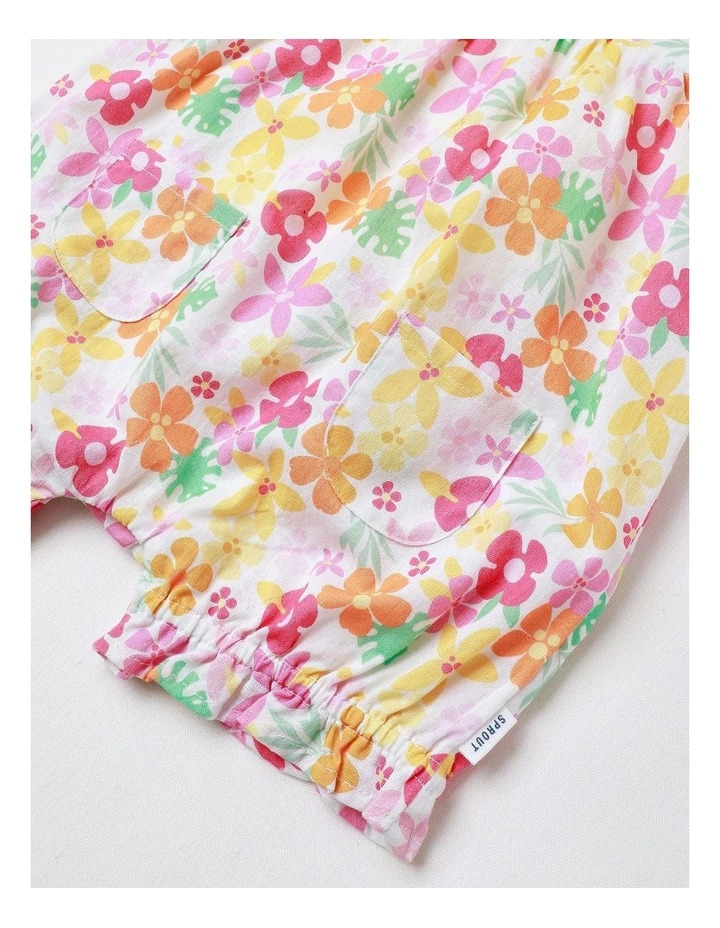 Flower Frill Romper with T-shirt and Hat Set in Multi image 3
