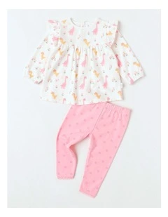 Frill Trim Dino Top & Legging Set in White