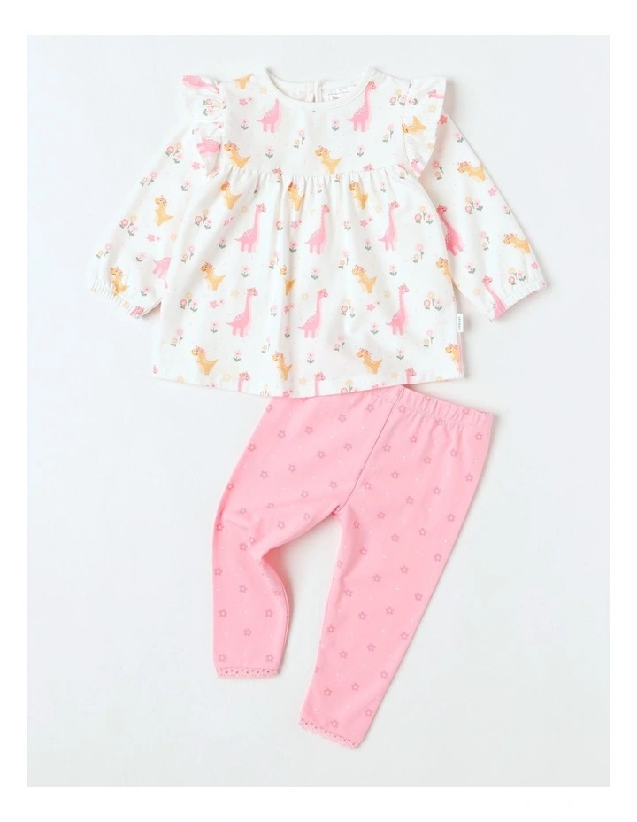 Frill Trim Dino Top & Legging Set in White image 1