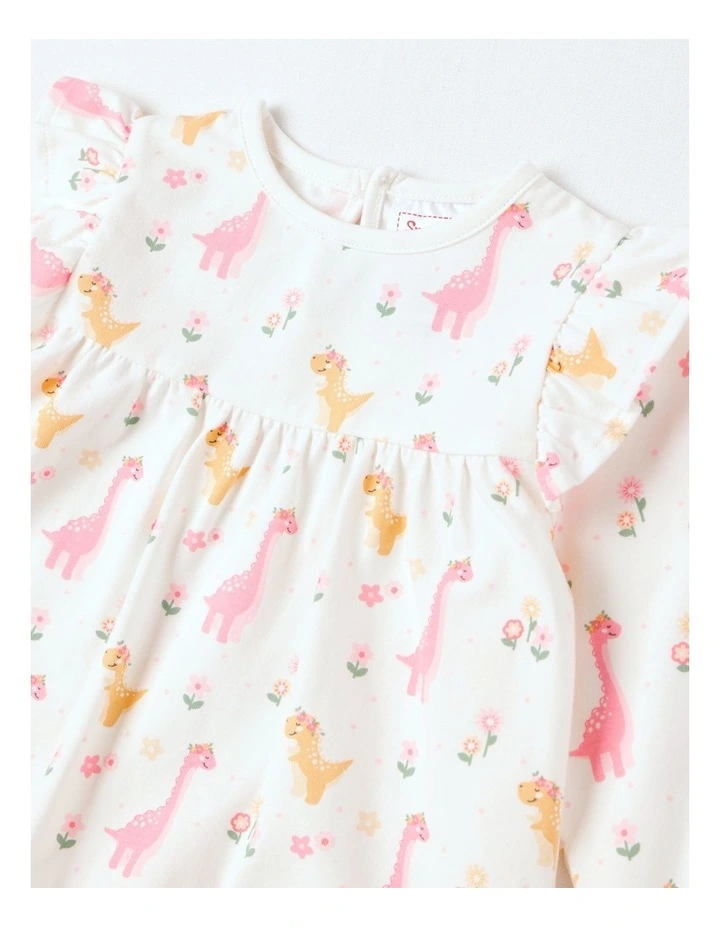 Frill Trim Dino Top & Legging Set in White image 2