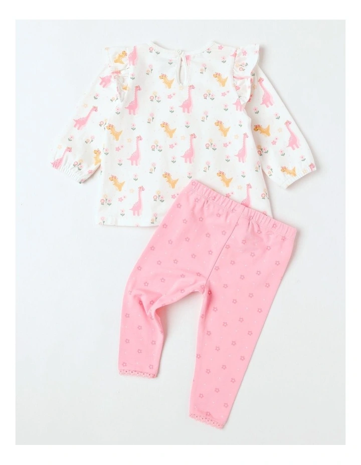 Frill Trim Dino Top & Legging Set in White image 3