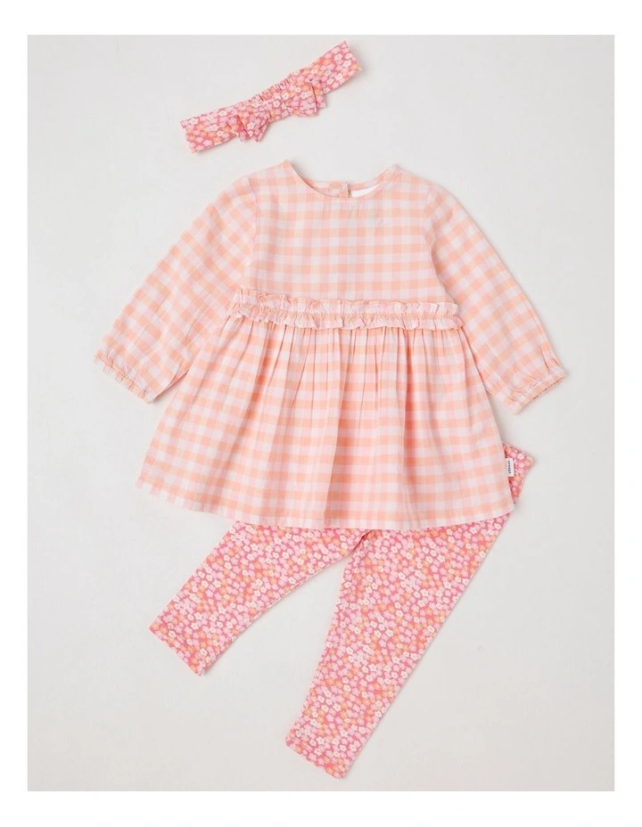 Dress, Headband Gingham Dress Set in Pale Pink image 1