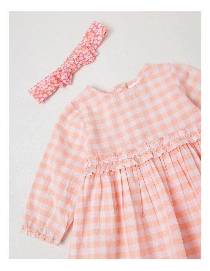 Dress, Headband Gingham Dress Set in Pale Pink image 4