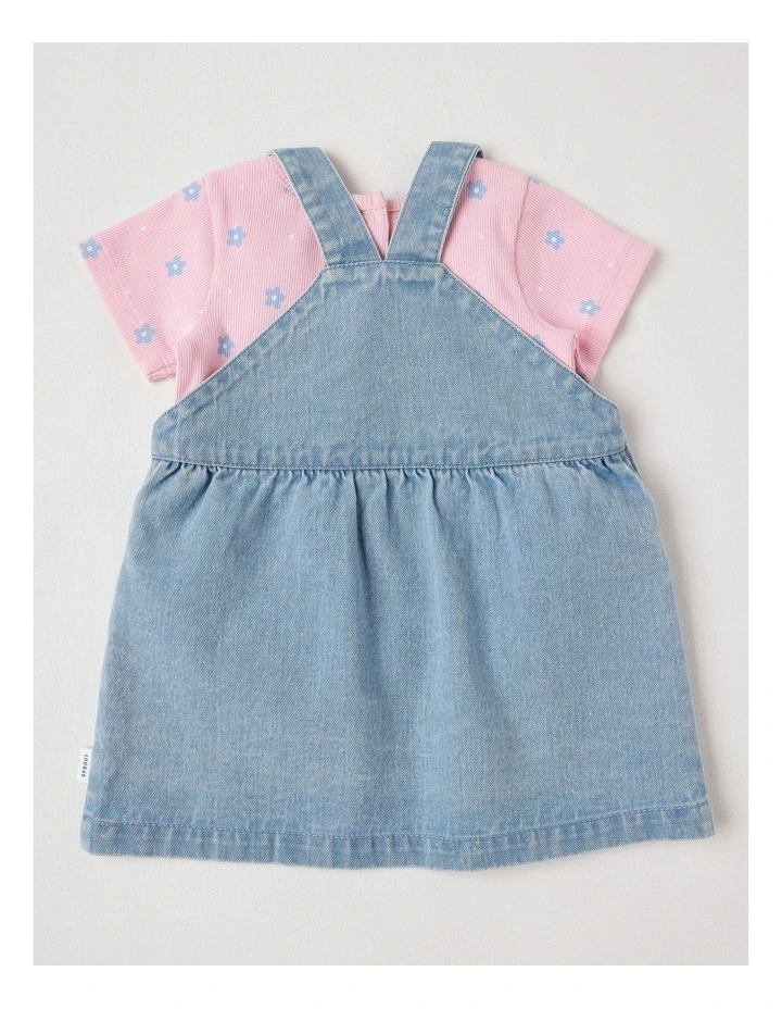 Denim Set With Short Sleeve Tee And Pinafore in Multi image 3