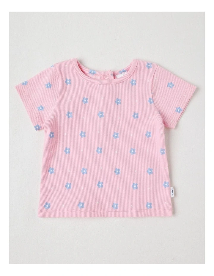 Denim Set With Short Sleeve Tee And Pinafore in Multi image 4