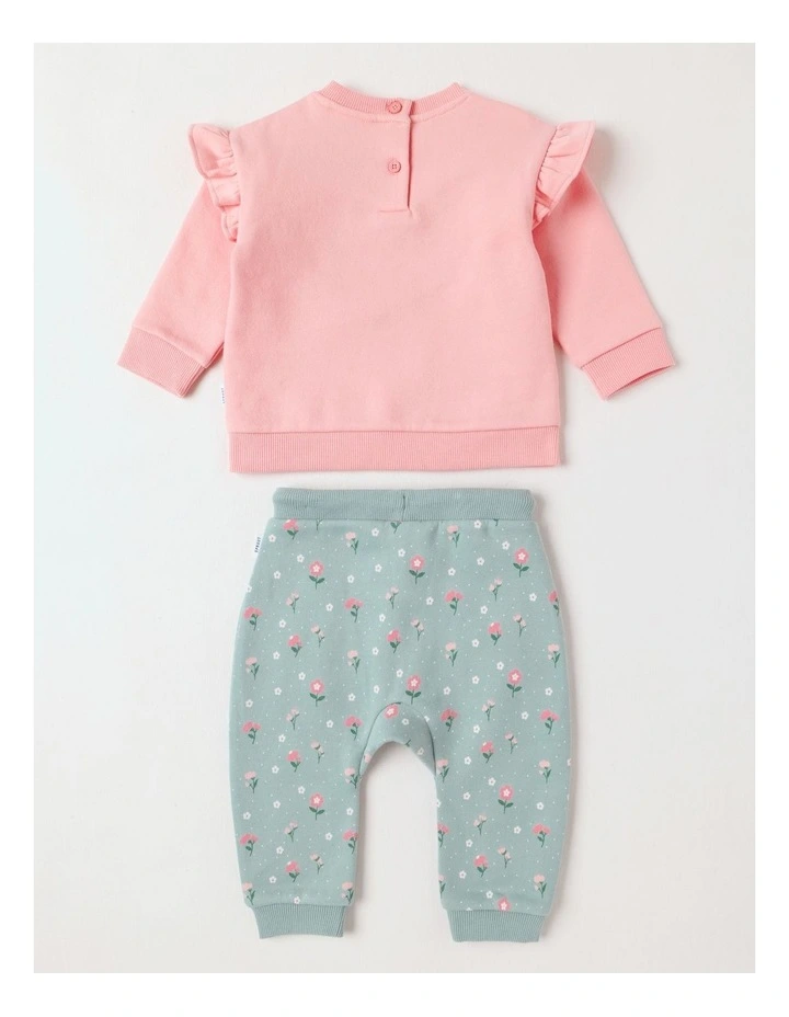 Crew Neck Frill Puppy Tracksuit Set in Pale Pink image 3
