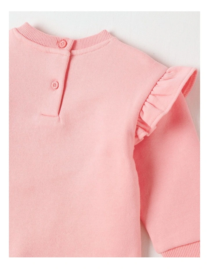 Crew Neck Frill Puppy Tracksuit Set in Pale Pink image 4