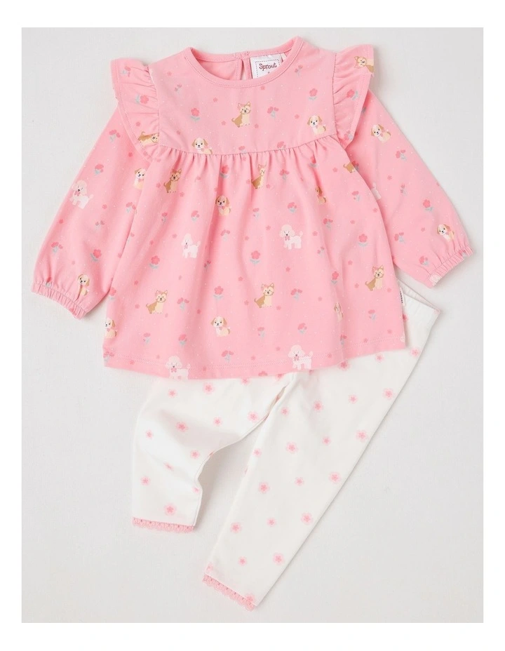Frill Trim Puppy Top & Legging Set in Pale Pink image 1