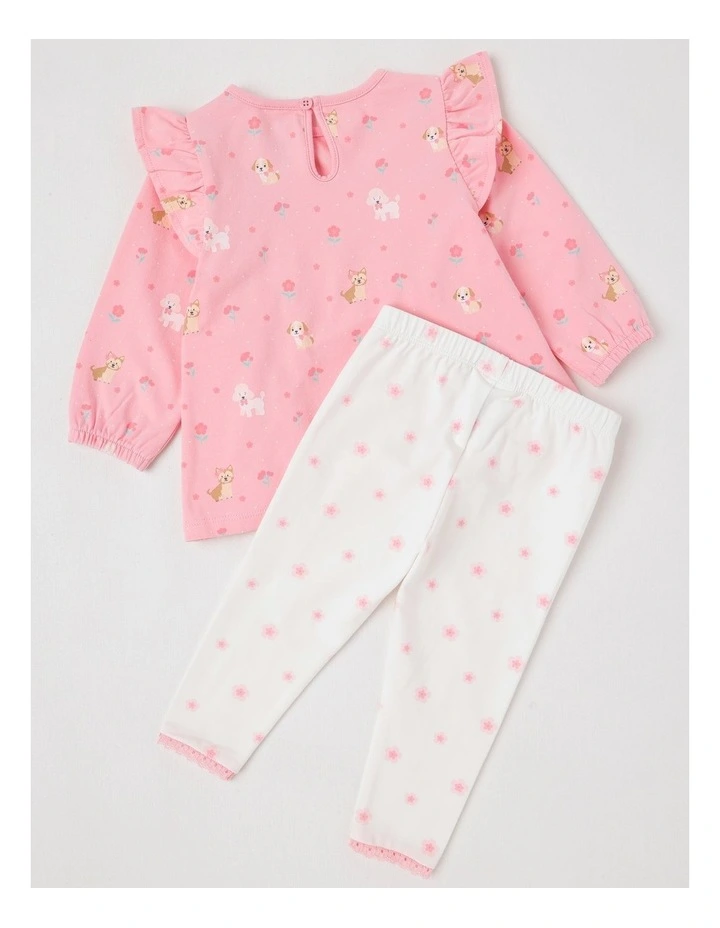 Frill Trim Puppy Top & Legging Set in Pale Pink image 3