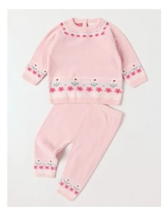 Chenille Fairisle Flower Top & Legging Set in Blush