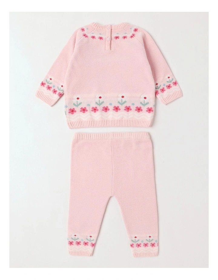 Chenille Fairisle Flower Top & Legging Set in Blush image 3