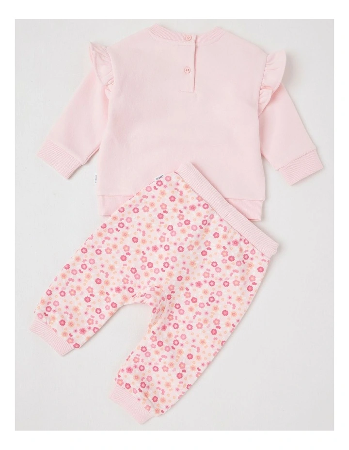 Crew Neck Frill Dino Tracksuit Set in Blush image 3