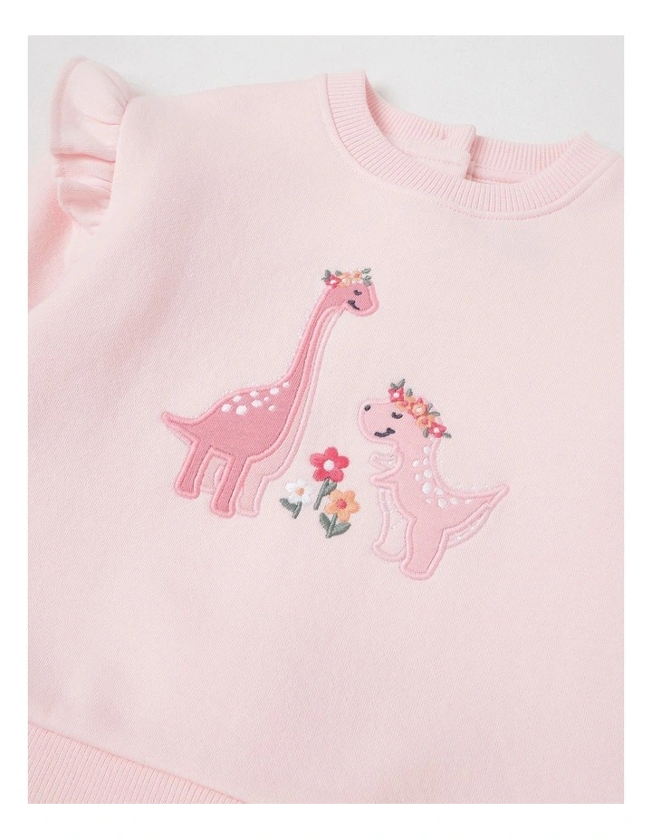 Crew Neck Frill Dino Tracksuit Set in Blush image 4