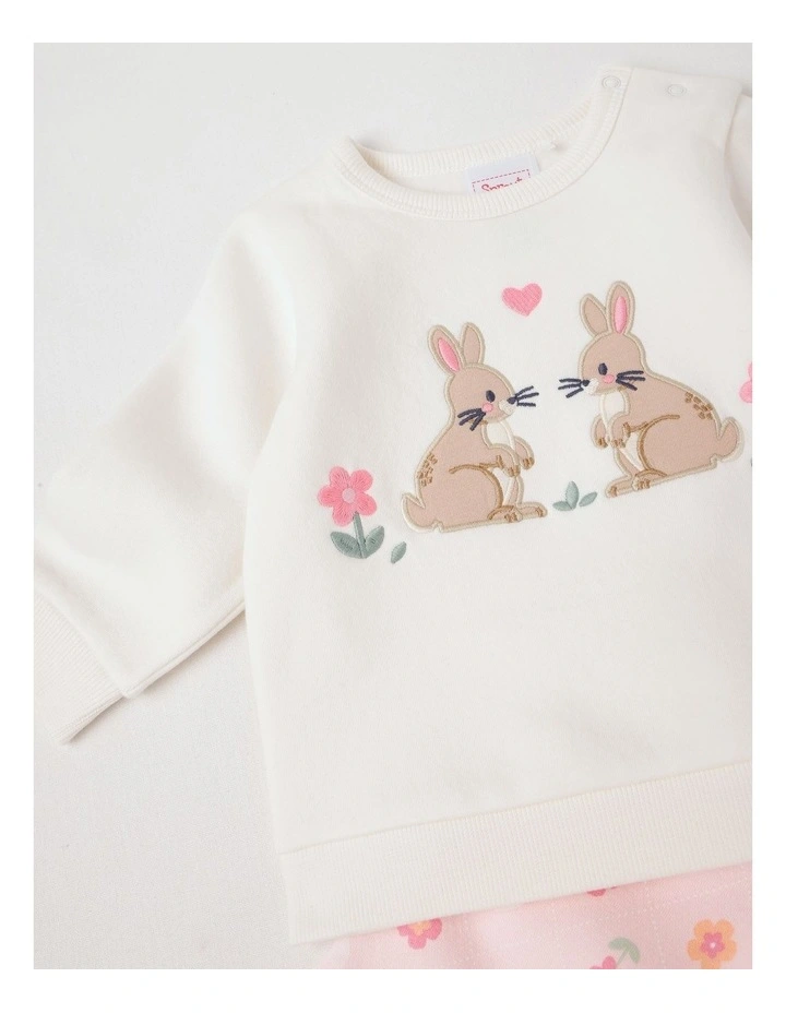 Crew Neck Bunny Tracksuit Set in Cream image 2