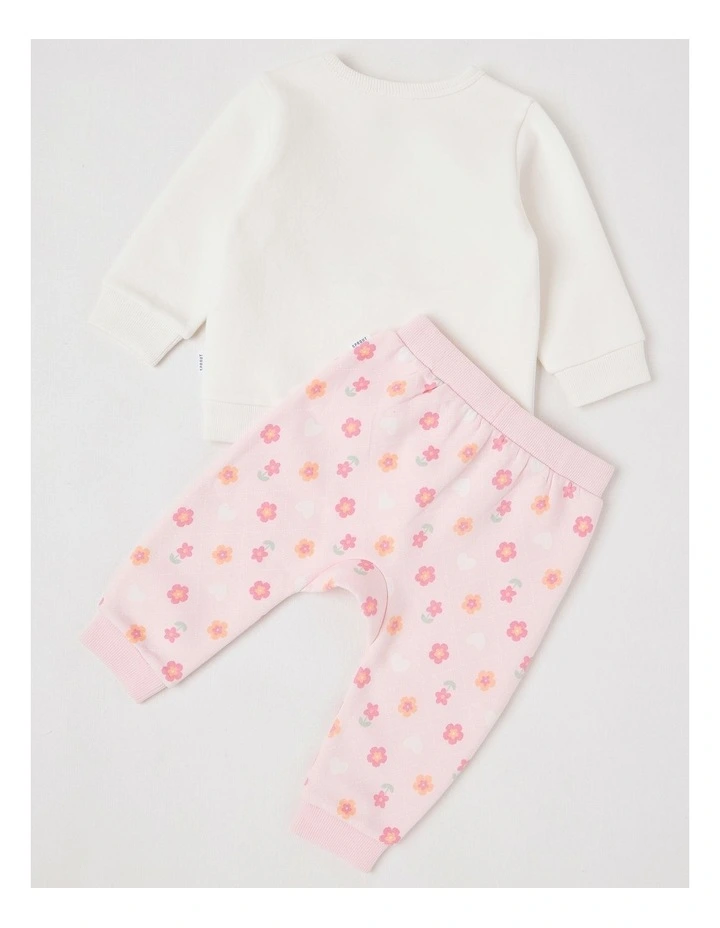 Crew Neck Bunny Tracksuit Set in Cream image 3