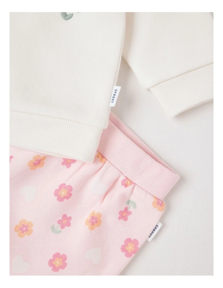 Crew Neck Bunny Tracksuit Set in Cream image 4