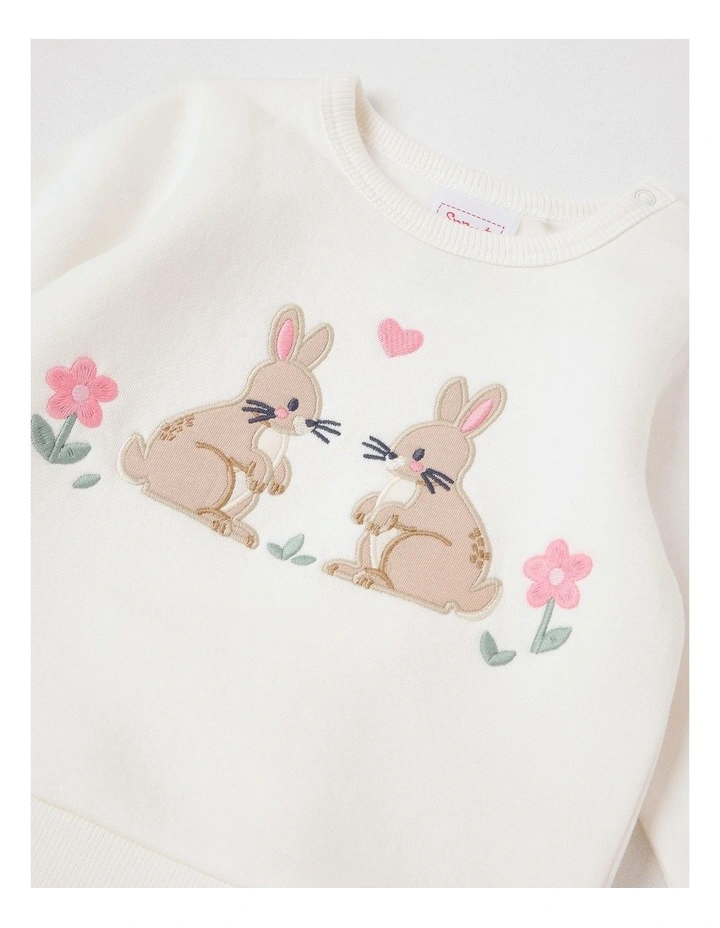 Crew Neck Bunny Tracksuit Set in Cream image 5