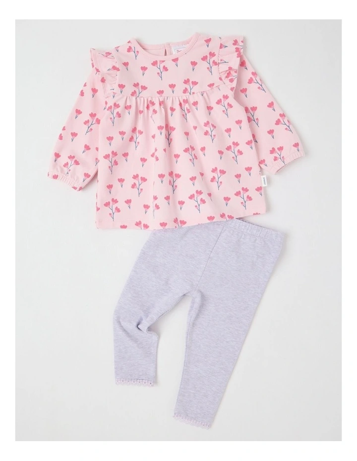 Frill Trim Ditsy Floral Top & Legging Set in Blush image 1