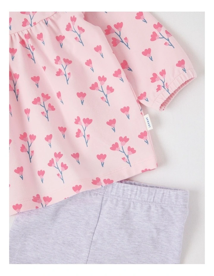 Frill Trim Ditsy Floral Top & Legging Set in Blush image 2