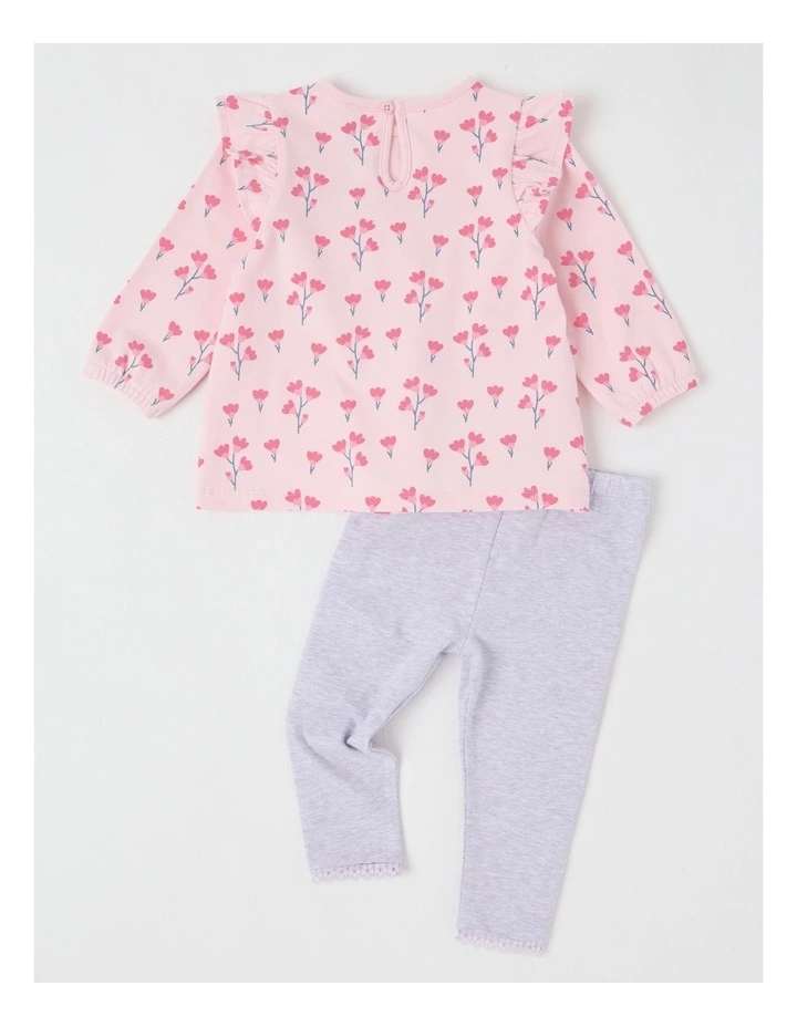 Frill Trim Ditsy Floral Top & Legging Set in Blush image 5