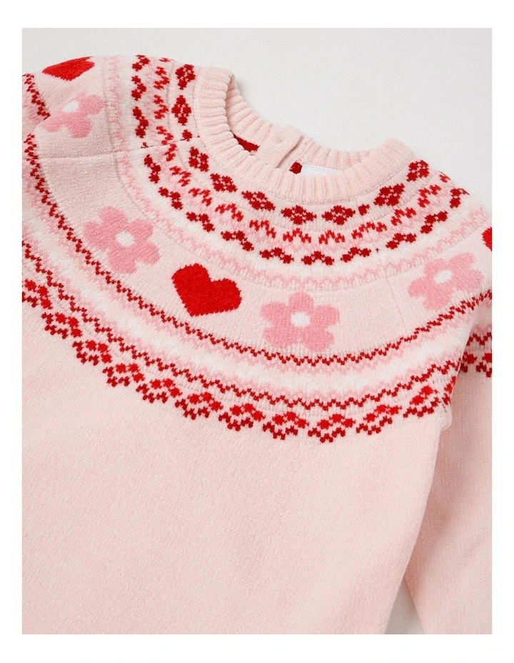 Chenille Heart & Flower Fair Isle Top & Legging Set in Blush image 2