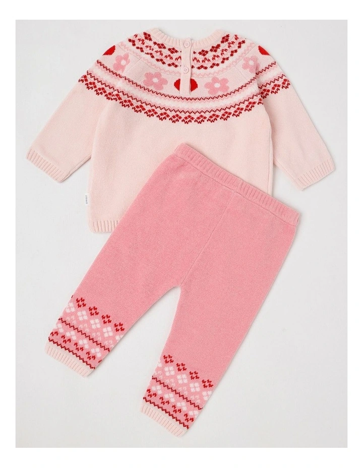 Chenille Heart & Flower Fair Isle Top & Legging Set in Blush image 3