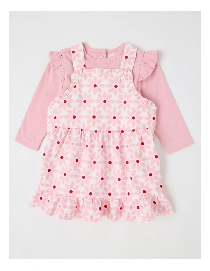 Long Sleeve Top With Disty Floral Cord Pinafore in Tulip image 1