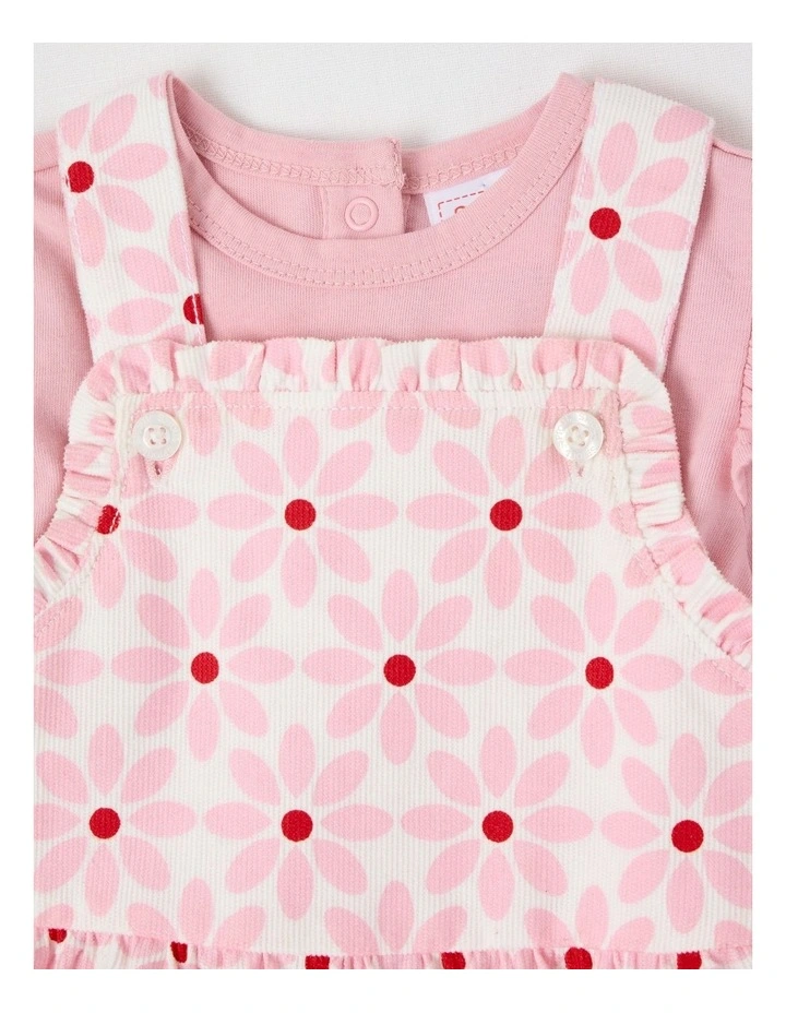 Long Sleeve Top With Disty Floral Cord Pinafore in Tulip image 2