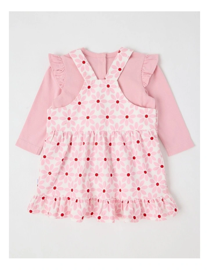 Long Sleeve Top With Disty Floral Cord Pinafore in Tulip image 3
