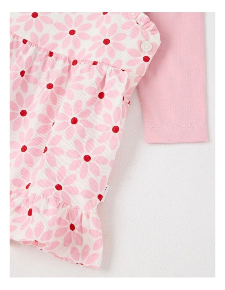 Long Sleeve Top With Disty Floral Cord Pinafore in Tulip image 4