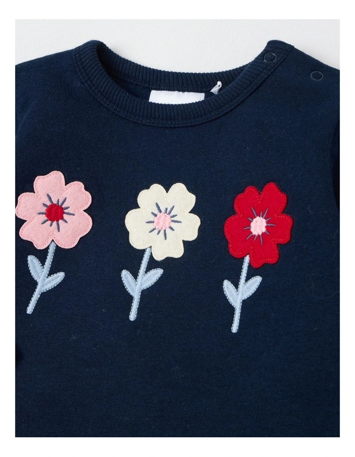 Crew Neck Flower Trio Tracksuit Set in Navy image 2