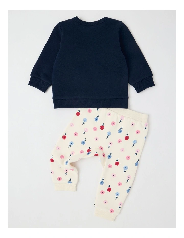 Crew Neck Flower Trio Tracksuit Set in Navy image 3