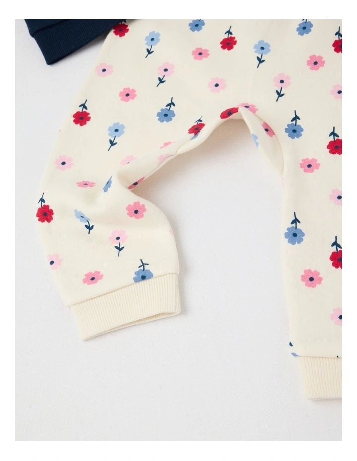 Crew Neck Flower Trio Tracksuit Set in Navy image 5