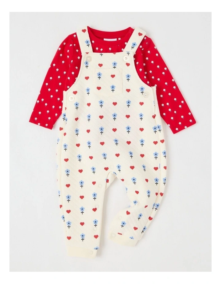 Hearts & Flowers Quilted Overall Set in Bone image 1