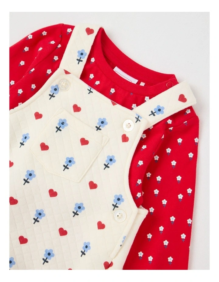 Hearts & Flowers Quilted Overall Set in Bone image 2