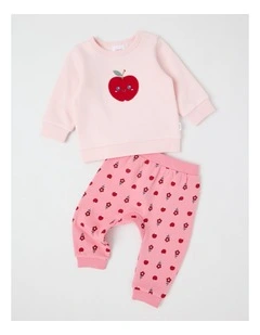 Apple Crew Neck Tracksuit Set in Blush