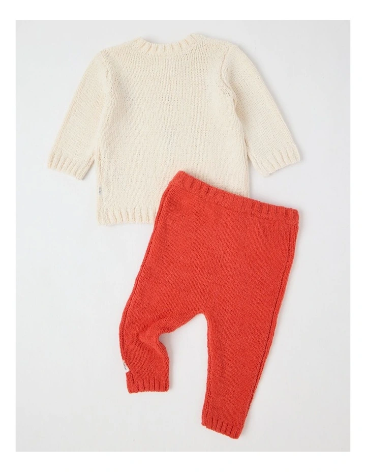 Flower Embroidered Chenille Top & Legging Set in Bone image 3