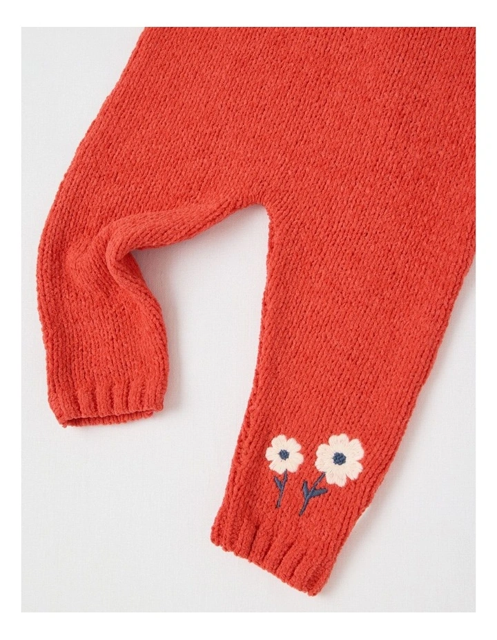 Flower Embroidered Chenille Top & Legging Set in Bone image 5